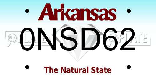 0NSD62 Arkansas License Plate