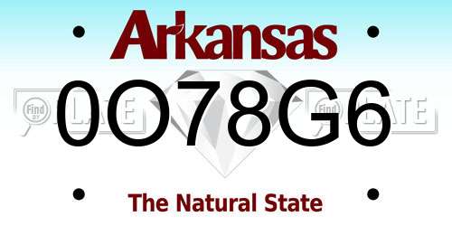 0O78G6 Arkansas License Plate