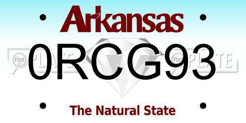 0RCG93 Arkansas License Plate