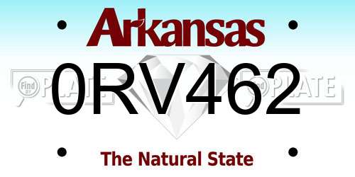 0RV462 Arkansas License Plate