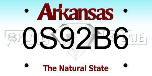 0S92B6 Arkansas License Plate