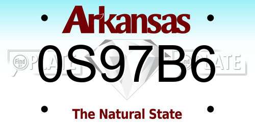 0S97B6 Arkansas License Plate