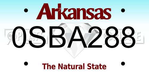 0SBA288 Arkansas License Plate