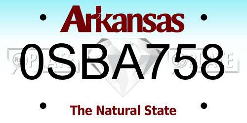 0SBA758 Arkansas License Plate