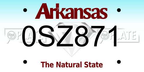 0SZ871 Arkansas License Plate
