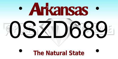 0SZD689 Arkansas License Plate