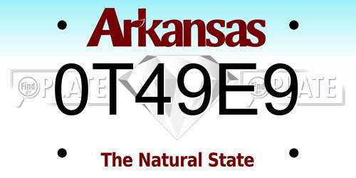 0T49E9 Arkansas License Plate