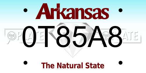 0T85A8 Arkansas License Plate
