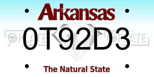 0T92D3 Arkansas License Plate