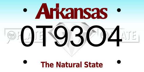 0T93O4 Arkansas License Plate