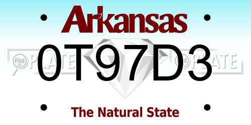 0T97D3 Arkansas License Plate