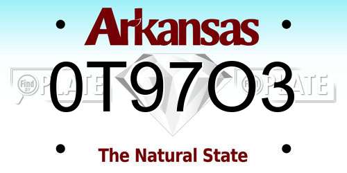 0T97O3 Arkansas License Plate