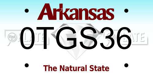 0TGS36 Arkansas License Plate