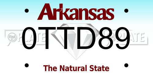 0TTD89 Arkansas License Plate