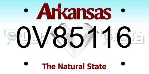0V85116 Arkansas License Plate