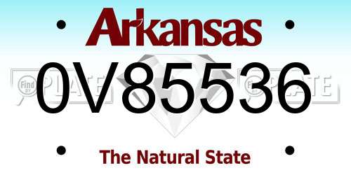 0V85536 Arkansas License Plate