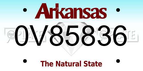 0V85836 Arkansas License Plate