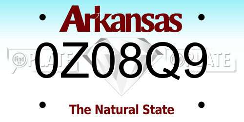 0Z08Q9 Arkansas License Plate