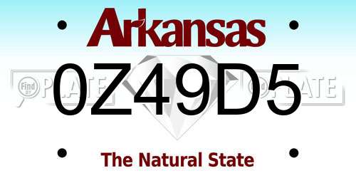 0Z49D5 Arkansas License Plate