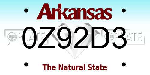 0Z92D3 Arkansas License Plate