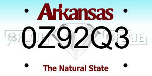 0Z92Q3 Arkansas License Plate