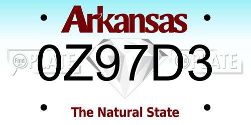 0Z97D3 Arkansas License Plate