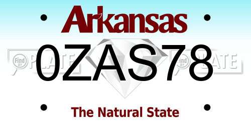 0ZAS78 Arkansas License Plate