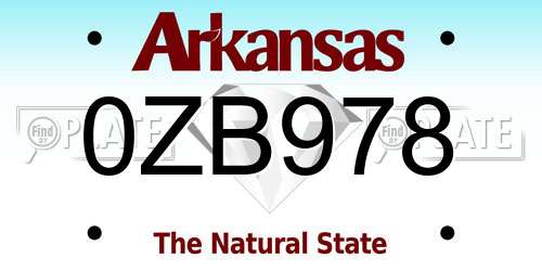 0ZB978 Arkansas License Plate