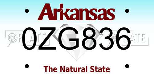 0ZG836 Arkansas License Plate
