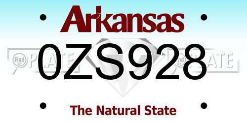 0ZS928 Arkansas License Plate