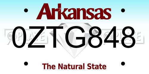 0ZTG848 Arkansas License Plate