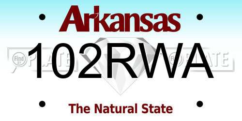 102RWA Arkansas License Plate