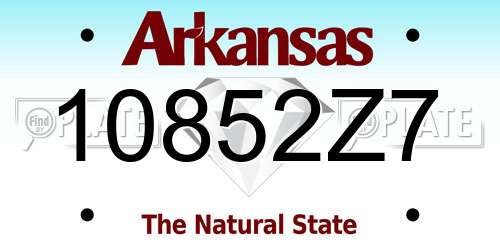 10852Z7 Arkansas License Plate