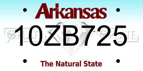 10ZB725 Arkansas License Plate