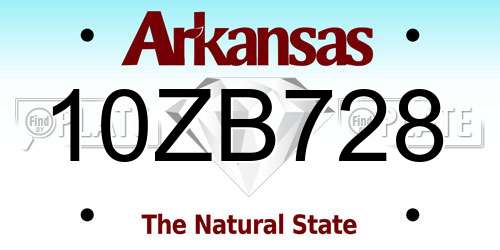 10ZB728 Arkansas License Plate