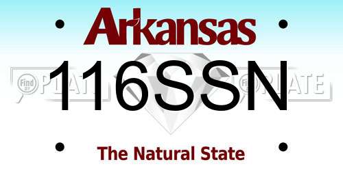 116SSN Arkansas License Plate
