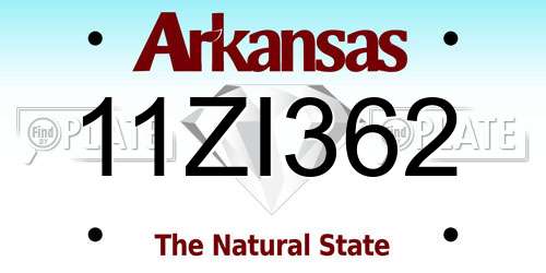 11ZI362 Arkansas License Plate