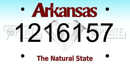 1216157 Arkansas License Plate