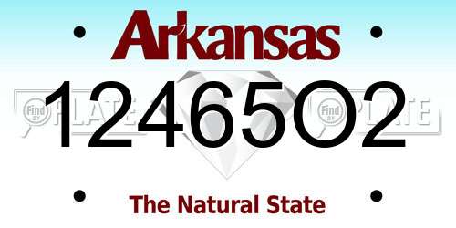 12465O2 Arkansas License Plate