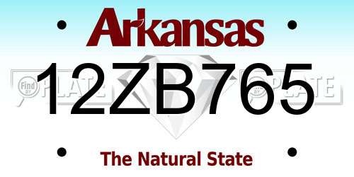 12ZB765 Arkansas License Plate
