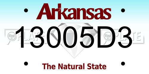 13005D3 Arkansas License Plate
