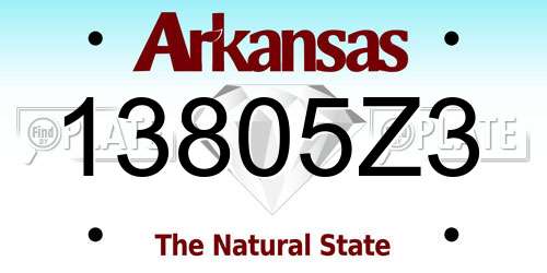 13805Z3 Arkansas License Plate