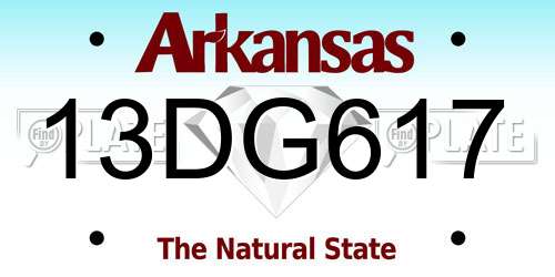 13DG617 Arkansas License Plate