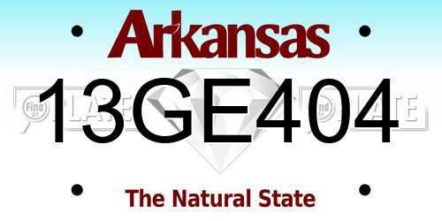 13GE404 Arkansas License Plate
