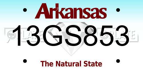 13GS853 Arkansas License Plate