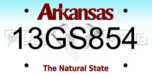 13GS854 Arkansas License Plate