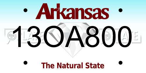 13OA800 Arkansas License Plate