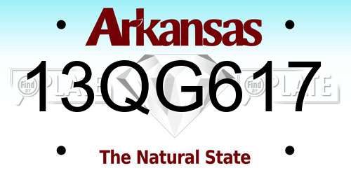13QG617 Arkansas License Plate