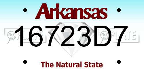 16723D7 Arkansas License Plate