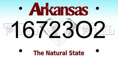 16723O2 Arkansas License Plate